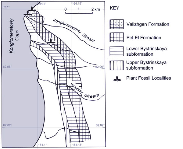 Map of Cape Konglomerativoy, NW Kamchatka