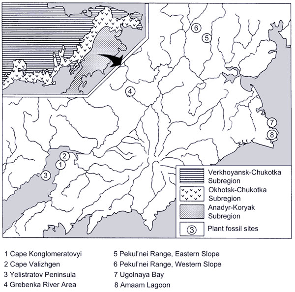 Interactive map of plant fossil sites in N.E. Russia