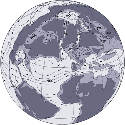 Map of Cretaceous Ocean currents