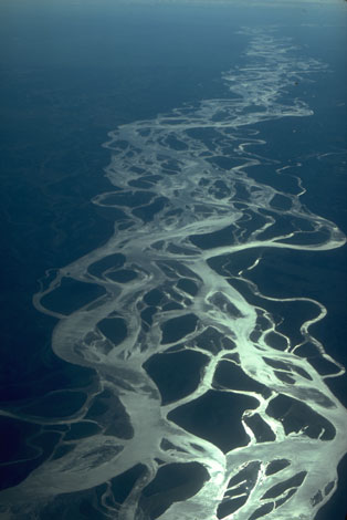 Braided river from the air in N.E. Russia